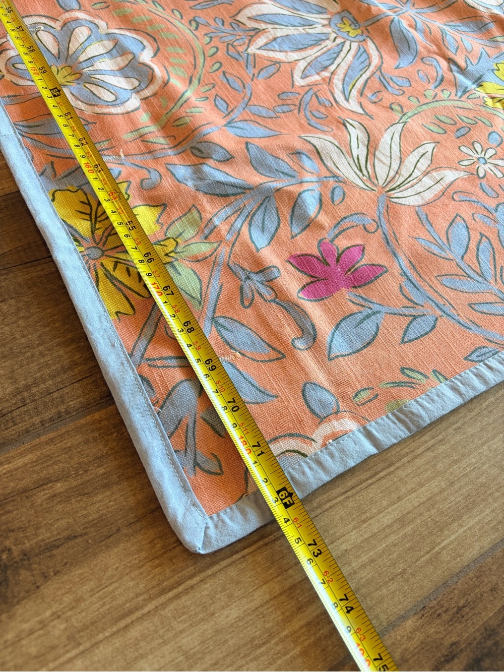 Anthropologie Shower Curtain Floral Light Blue and Coral, NWOT, 72x72in - Picture 6 of 7